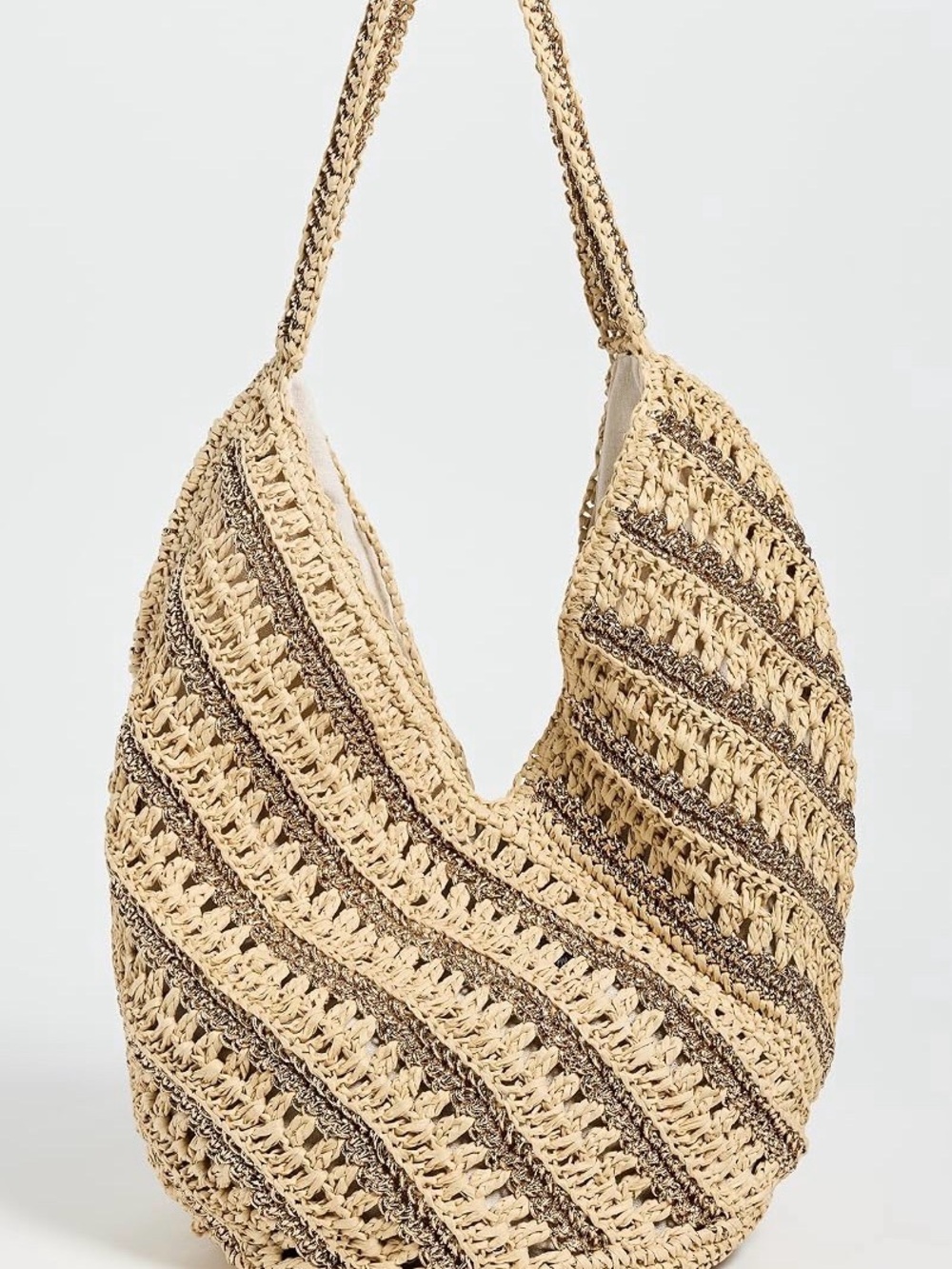 Handwoven Straw Shoulder Bag in Tan with Metallic Thread